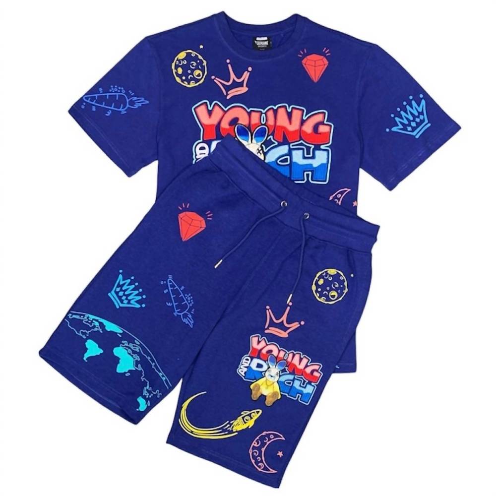 NEW GENUINE men's young & rich short set in royal